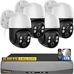 (Free APP & 130° Ultra Wide-Angle) PT 4K Ultra HD 2-Way Audio Wired PoE Outdoor Home Security Camera System Video Surveillance IP Cameras DVR Kit