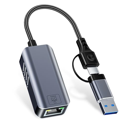 Image of USB C to Ethernet Adapter 5 Gbps, USB-A & USB-C to RJ45 LAN 5000 Mbps Wired Network Converter, USB to Ethernet Adapter Compatible with Thunderbolt 4 /5, MacBook, Windows, MacOS, Linux, iPhone 17 /16 /15