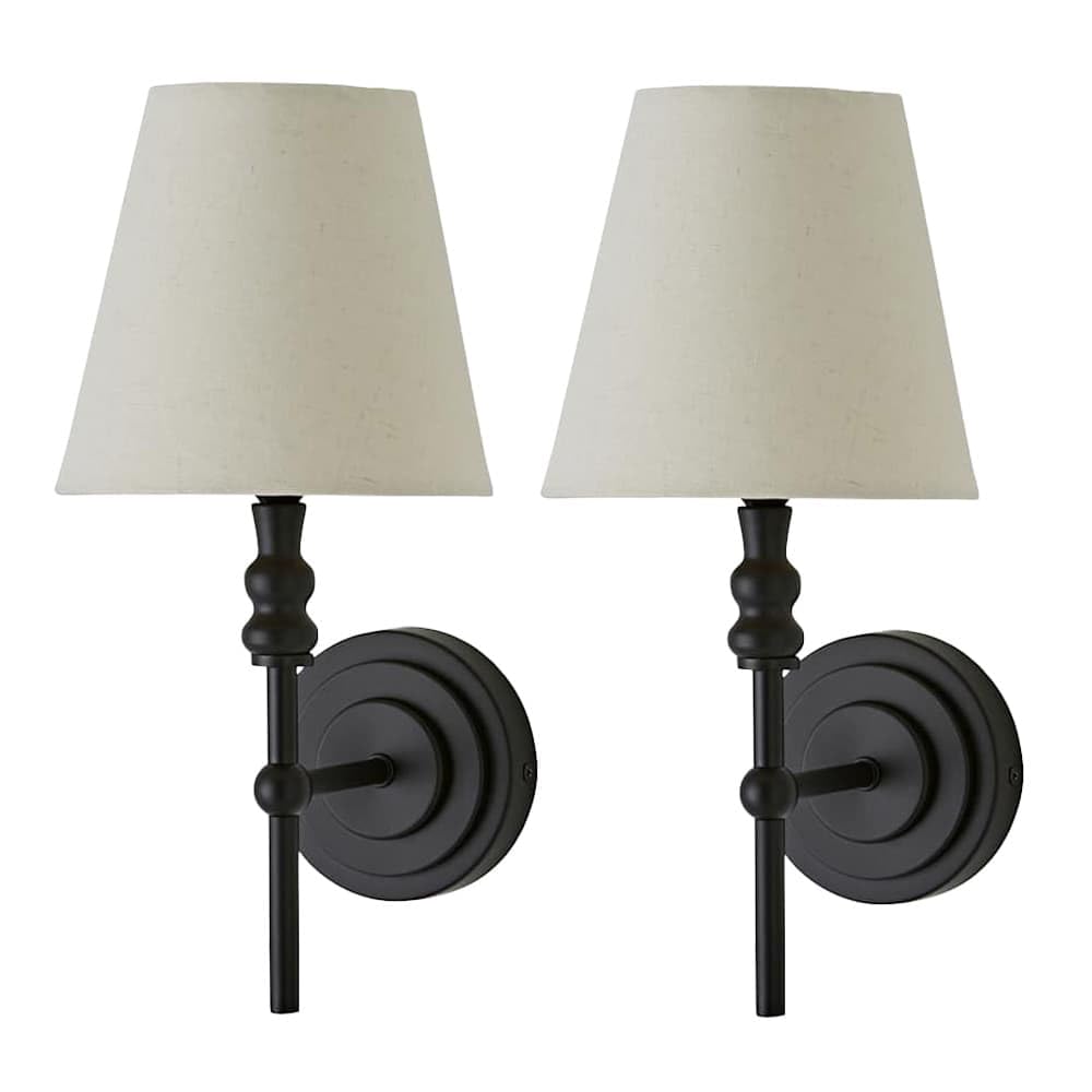 Valuelights Black | Maggie Pair Of Candlestick Wall Lights With Linen Shade | Wall Lights, Home Décor & Improvement Essential |