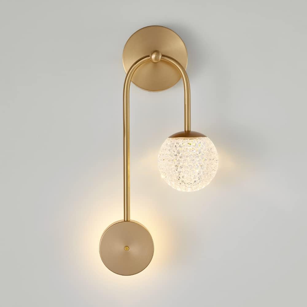 ASerZenith Led Wall Lamp, Copper 丨U-Shaped Crystal Wall Sconces丨 Living Room Wall Fixtures丨Three-Color Light Decorative Lights With Bedroom Bedside Background Wall Aisle Corridor(Right)