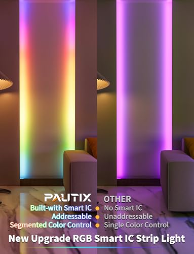 PAUTIX RGB Smart IC COB LED Strip Light 5V USB,Color Chasing UL-Listed Multicolor Flexible Tape LED Strip Light 9.84ft/3m Compatible with Alexa/Google Assistant,for TV,Desk,Monitor DIY Decoration