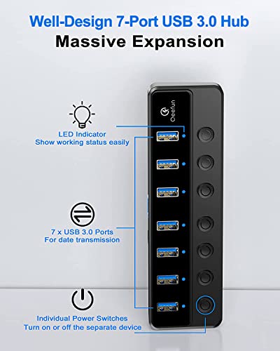 Usb Hub, 7-Port Usb 3.0 Hub, Qeefun Usb Hub 3.0 Powered, Usb Adapter Usb Extender Usb Port Expander Usb Hub For Laptop, Pc, Usb Flash Drives, And More #TOP3