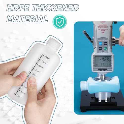 UMETASS 16oz/500ml Narrow Mouth Plastic Bottles with Caps, HDPE Laboratory Grade Graduated Liquid Containers for Reagent Sample Medicine Water Storage (Translucent, 4 Pcs)