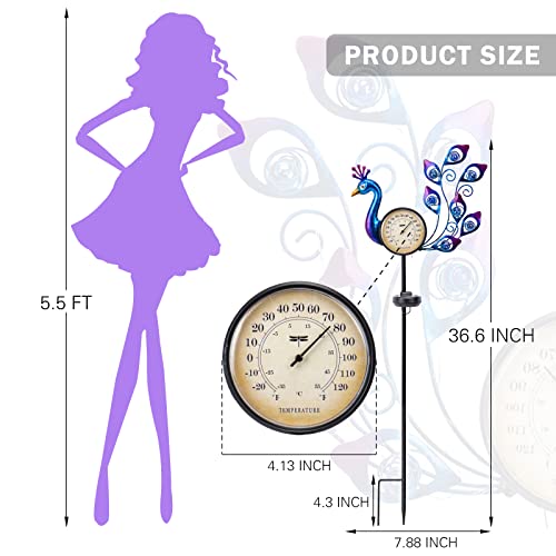 Solar Outdoor Thermometer - Metal Peacock Thermometer Decorative Garden Decor For Lawn Yard Pathway Patio Decorations #TOP1