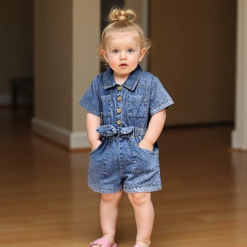 Ledy Champswiin Summer Toddler Girl Jumpsuit Shorts Little Girl Overalls Clothes Baby Jean Romper Jumpsuit One Piece Outfit (Blue, 18-24 Months) - Thumbnail 2