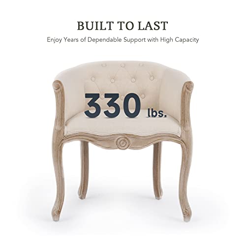 Vonluce Accent Chair For Living Room Or Bedroom, French Country Chair With Memory Foam Seat Carved Legs, Stylish Comfy Living Room Chair, Vintage Tufted Upholstered Chair For Home Office Decor, Beige #TOP7