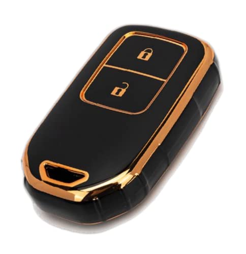 Image of TPU Car Key Cover Black & Golden Compatible for Honda City, WR-V, Jazz, Civic, BR-V, CR-V, Accord (Honda, 2 Button Push Smart Key)