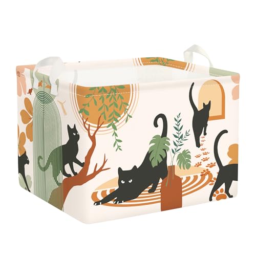 Clastyle Boho Animal Kid Storage Basket Baby Laundry Hamper Girls Gift Toy Box Collapsible Clothes Organizer Nursery Bin for Bedroom, Cat, 40 * 30 * 30 cm