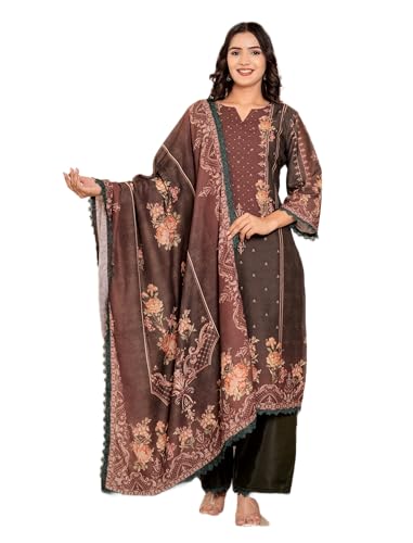Image of Vbuyz Women's Digital Print Muslin Pakistani Style Stitched Kurta Palazzo With Dupatta | Eid Suits For Women | Salwarsuit For Women