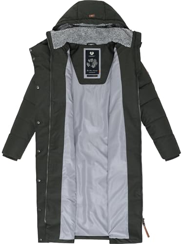 Ragwear Damen atmungsaktiver Wintermantel warmer wasserdichter Steppmantel lang mit Kapuze Pavla Long Intl Dark Olive Gr. M