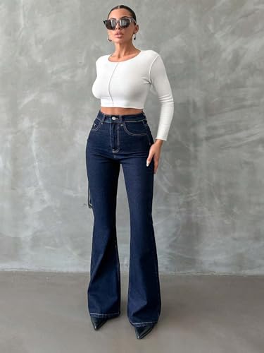 Image of KOTTY Women's High Waist Jeans||Flared Bell Bottom Bootcut||Wide Leg Stretch Denim - Perfect for Travel, Party & Everyday Use