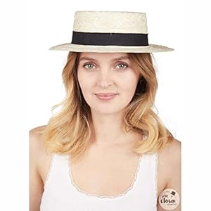 Sombrero de paja tipo canotier para adulto, color beige