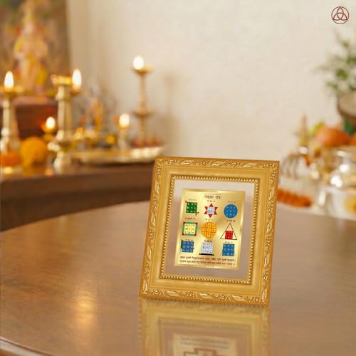 Image of DIVINITI Siddh Energised Navagraha Yantra | 24k Gold Plated Foil Planetary Harmony Vastu Frame for Home, Office & Puja Room | Spiritual Yantra for Planetary Balance, Peace & Prosperity (12 X 11 CM)