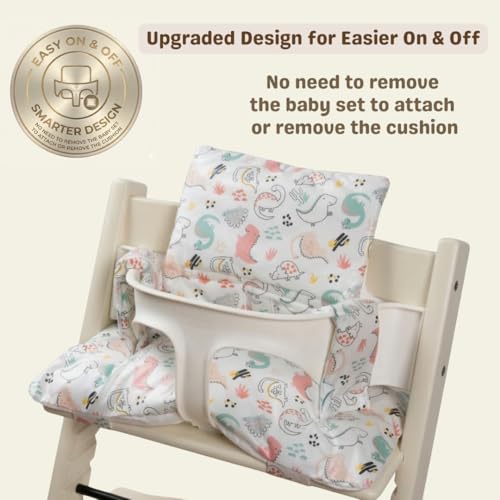 Image of Waterproof & Compatible Stokke Tripp Trapp Cushion Set - Easy to Clean - Made Fabric from Korea - 100% Cotton Stokke Tripp Trapp High Chair Cushion Set (Dino Friends)