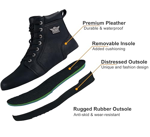 Men's Motorcycle Riding Shoes Street Riding Shoes Breathable Biker Boots Sneakers Powersports Footwear, Black Faux Leather Lace Up Boots with Ankle Support for Men, Anti-Slip Sole, Side Zipper2