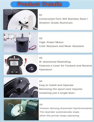 High-Speed Automatic Label Rewinder, Bi-Directional Label Winder with 1-11 Speed Control, Industrial External Holder for Shipping Labels, Adhesive Tags, Wash Tags