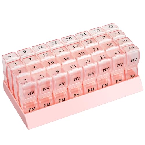 Image of Colorwing Monthly Pill Organizer 2 Times a Day,Compact Pill Case (Pink) | Ultra-Compact, Pocket-Sized, Ultra-Light, Featherweight, Monthly Tracking, Daily Dose, Detachable Lid, Easy-Clean, BPA-Free