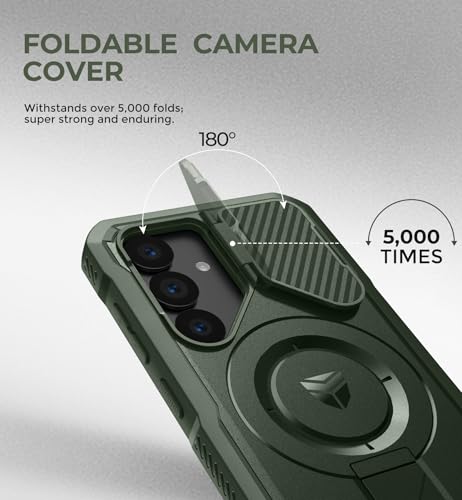 Image of Dexnor for Samsung Galaxy S25 Case with Camera Cover & Adjustable Kickstand & Built-in Screen Protector, Magnetic Rugged Shockproof Bumper Cases Heavy-Duty Magnetic Protective Cover (2025),Army Green