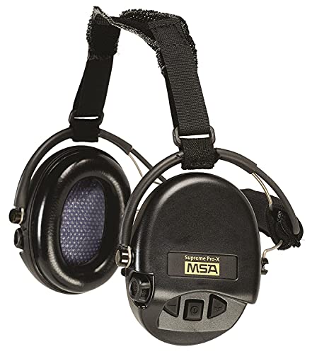 MSA 10149445 Supreme Pro-X Electronic Earmuff with Black Cloth Neckband, Black Earcups, Silicone Gel Sealing Rings, NRR: 19 dBA, IP Rating: 67, Designed for Both Left and Right-Handed Shooters