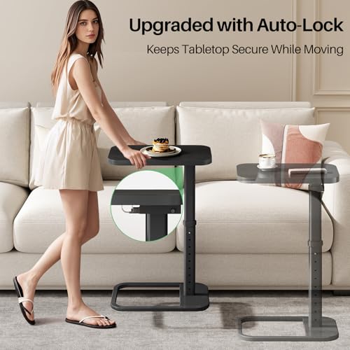 Image of Kitstorack Upgraded TV Tray Table with Panel Lock, Adjustable Height & 90 Flip-Over Design, Sofa Arm End Side Table for Eating, Dinner, Snack, Laptop, Couch, Bed, Chair or Small Spaces, Black