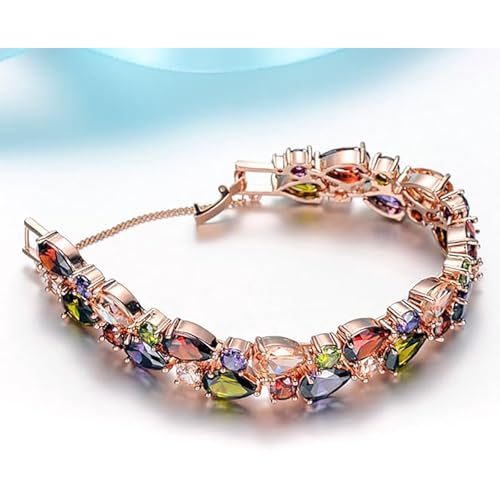 Hermosa 14K Rose Gold Plated Bracelets, Multicolor Cubic Zirconia Classic Tennis Bracelet | Rose Gold Bracelets for Women | Size 7-8 Inch2