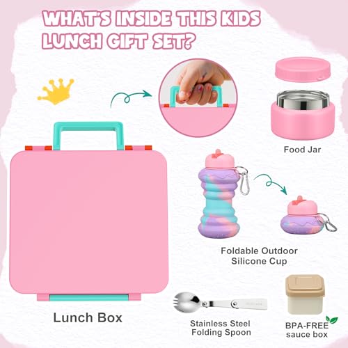 Image of Bento Lunch Box for Kids with 9oz Soup Thermo, Leakproof Lunch Food Containers with 4 Compartment, Kids Thermo Hot Food Jar for School Travel