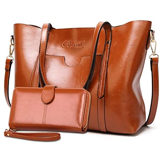 Bolsos de Mujer Bolso Bandolera Tote Grande De Hombro Bolsos PU Cuero Bolsos Billetera 2pcs Set (Marrón)