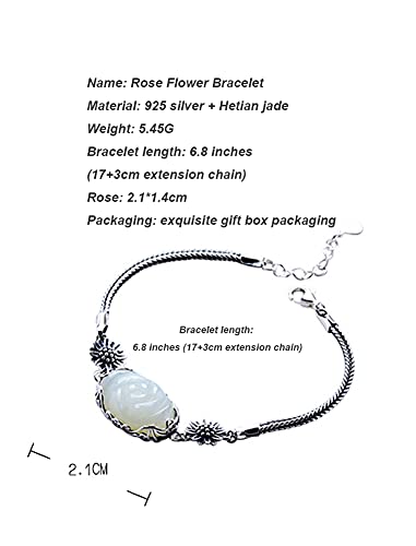 Bracelet en Jade Blanc et Argent 925 : bijoux femme raffinés avec motif fleur de rose élégante - 4