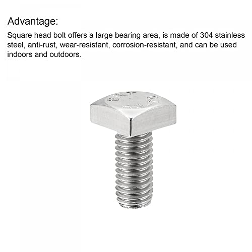 Image of uxcell Square Head Bolt, 5pcs M8x16mm Fully Thread 304 Stainless Steel Grade C Square Machine Screws