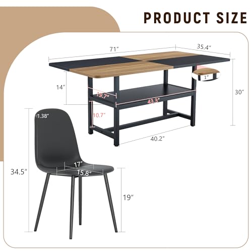 71" Dining Table Set for 6 with Chairs, 7 Piece Farmhouse Rectangle Kitchen Table Chairs Set with Storage Shelf – Large Modern Dining Room Furniture Sets for Family Meals - Image 4