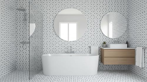 Image of Blue and White Hexa Geometric Wallpaper,Self-Adhesive, Waterproof PVC Vinyl Wall Sticker & Peel and Stick Contact Paper for Kitchen, Wardrobe, Furniture & Home Decor Renovation (45x300 cm)
