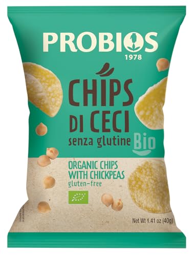 Probios Ceci Biologici - Patatine Senza Glutine - Snack Salutari - Senza Lievito e Senza Zuccheri Aggiunti - Ricche Di Fibre e Senza Olio Di Palma - 12 Confezioni (40g Ciascuna)