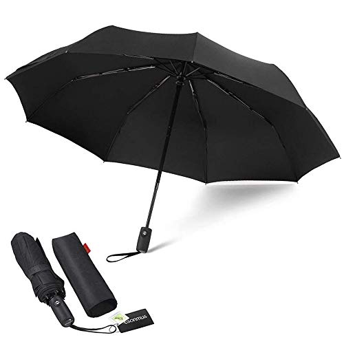 Preisvergleich Produktbild Esonmus Regenschirm Taschenschirm Automatik Damen Herren Groß Leicht Faltbar Windproof Wasserdichter Anti-UV Taschenschirm Schwarz