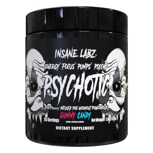 Insane Labz Psychotic Black Edition Mid Stimulant Pre Workout Powder, Energy Focus Pumps, Loaded with Creatine Beta Alanine Taurine Fueled by AMPiberry, 35 Servings (Gummy Candy)