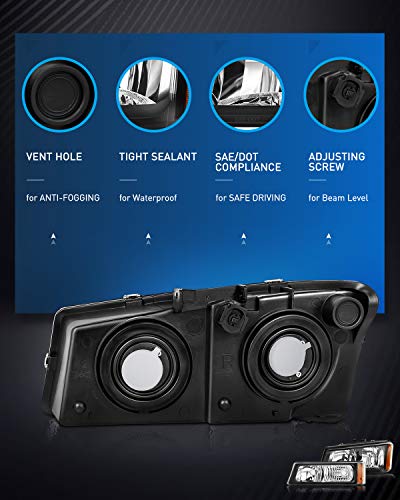 Nilight Headlight Assembly For 2003 2004 2005 2006 Chevy Silverado Avalanche 1500 1500Hd 2500 2500Hd 3500 Chevrolet Pickup Replacement Headlamp Housing Bumper Lamp Set, 2 Years Warranty #TOP2