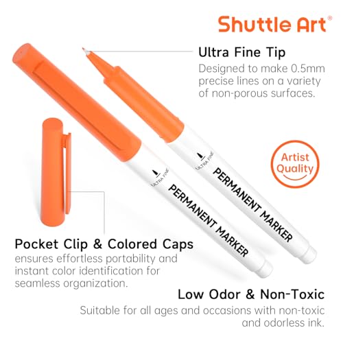 Image of Shuttle Art Permanent Markers, 30 Assorted Colors Ultra Fine Point Permanent Marker Packed in Travel Case, Ideal Colored Markers Set for Adults Coloring Doodling on Plastic, Glass, Gift for Teens