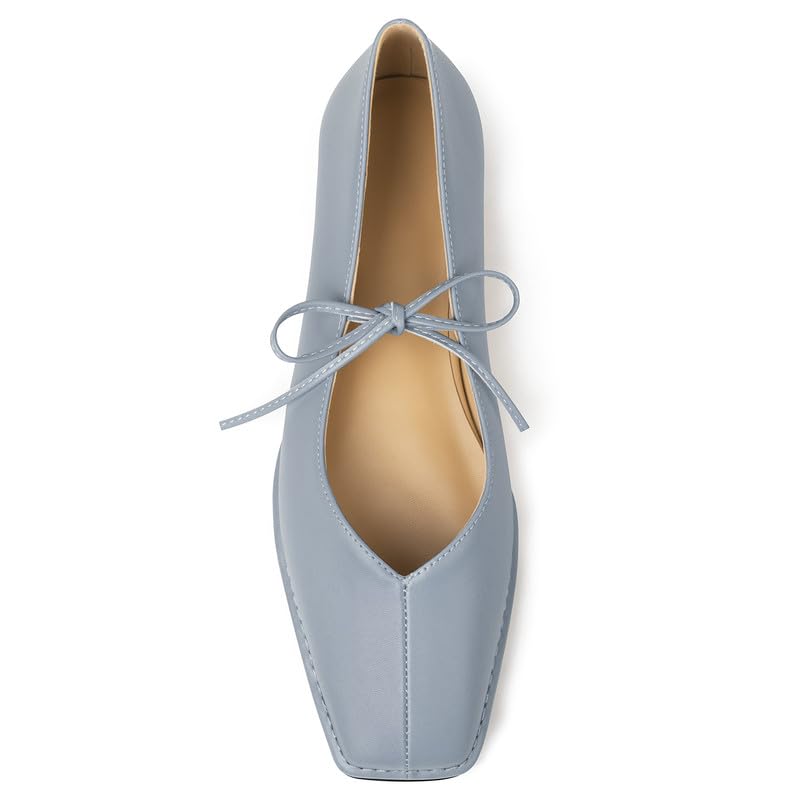 Square Toe Ballet Flats for Women Lace Up Blanket Stitch Sole Sewing Shoes Comfortable Casual Mary Jane Ballerina Flats