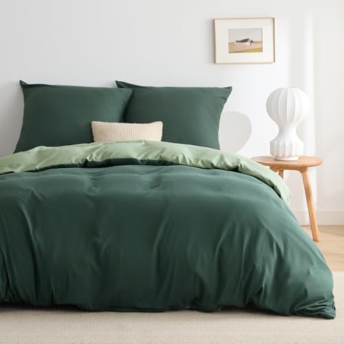 BEDSURE Bettwäsche 155x220 3teilig Salbeigrün/Dunkelgrün - Bettwäsche-Sets Bettbezug 155x220 mit 2 Kissenbezüge 80x80 cm, Oeko-TEX...