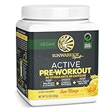 Sunwarrior Pre Workout Powder Energy Drink Non-Stim & Caffeine Free | Vegan Plant-Based Supplement | Pump Hydrate Focus Endurance & Strength Builder | Yuzu Mango Flavored 30 Serving Active Preworkout