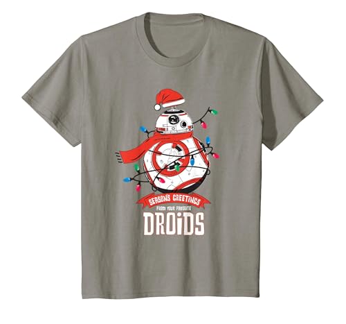 Star Wars BB-8 Season's Greetings Droids Holiday T-Shirt, Youth, Slate Grey, Medium