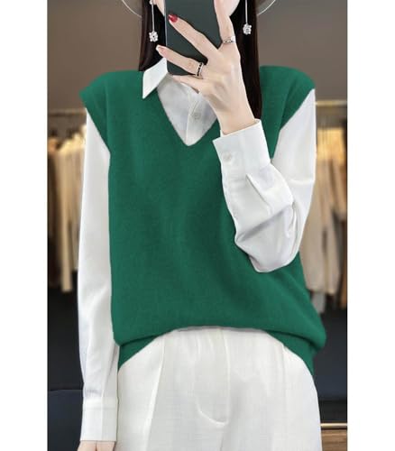Image of Women's V-Neck Knit Sweater Vest 100% Merino Wool Lightweight Sleeveless Pullover Basic Vest Short Tops