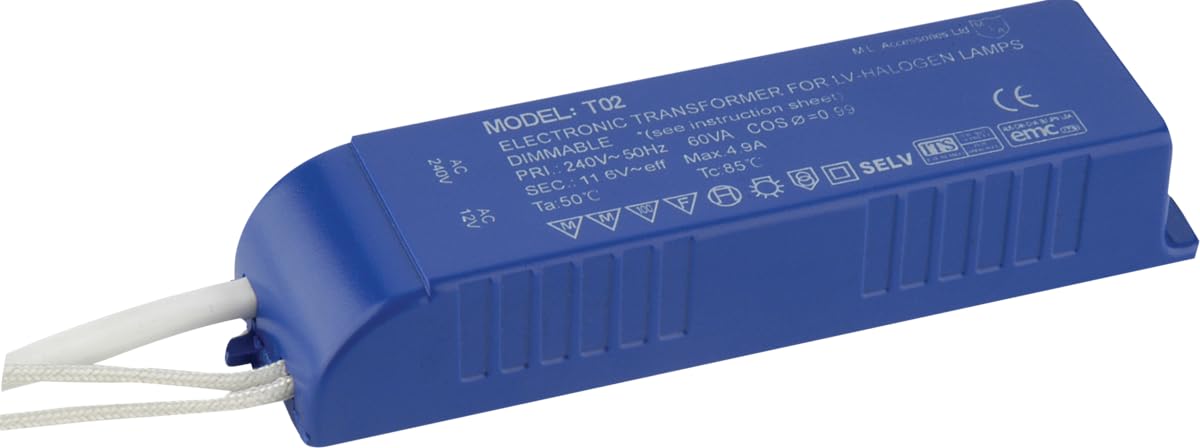 12Volt 20-60Watt Halogen Transformer, Dimmable, Low Voltage Power Supply