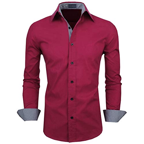 Image of Zombom Men's Solid Cotton Blend Regular Fit Full Sleeve Collared Neck Casual Shirt for Men