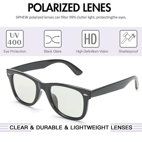 Classic Square Light Tinted Driving Glasses for Women Men Anti Glare Polarized Grey Lightly Tinted Sunglasses for Dawn/Dusk4