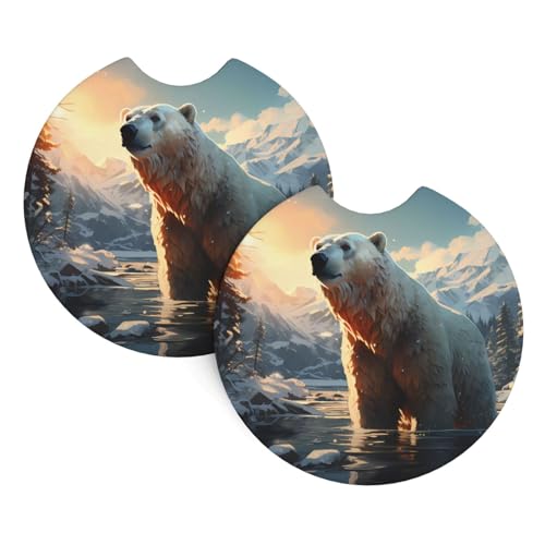 Sottobicchieri con orso polare in inverno, confezione da 2, 6,9 cm, altamente versatili, adatti per proprietari di auto di sesso femminile