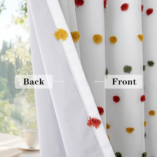 Image of Kids Blackout Curtains for Girls Bedroom,Pom Pom Curtains 50x95 in | 100% Blackout Light Blocking Drapes,Nursery Curtain,Room Darkening,Thermal Insulated Grommet Drape,Colorful,Cute,2 Panels Set
