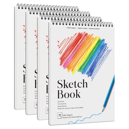 4 Pack A4 Sketch Books 8.3 x 11.7 Inch Mini Sketchbook 68lb/100gsm Spiral Bound Small Sketch Pad Acid Free Art Supplies Drawing Painting Sketchbook for Kids Beginners Artists & Easter Gift