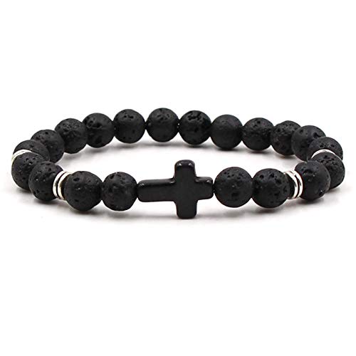 Softones 4Pcs Cross Beads Bracelet For Men Women 8Mm Healing Lava Stone Stretch Bracelets,7.5" … #TOP5
