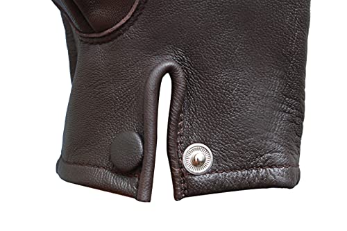 Glamtron Men's Dress Pure Sheepskin Leather Winter Gloves Unlined Snap Cuff Driving Gloves (Medium, Brown) #TOP4