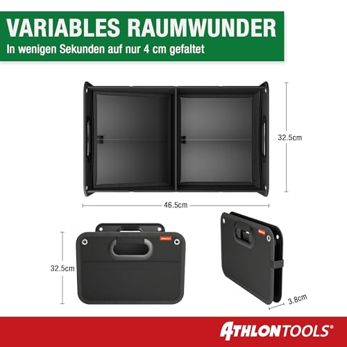 ATHLON TOOLS Kofferraumtasche faltbar - Kofferraum-Organizer, Auto Faltbox, Autotasche - verstärkt und stabil - mit Anti-Rutsch-Klett